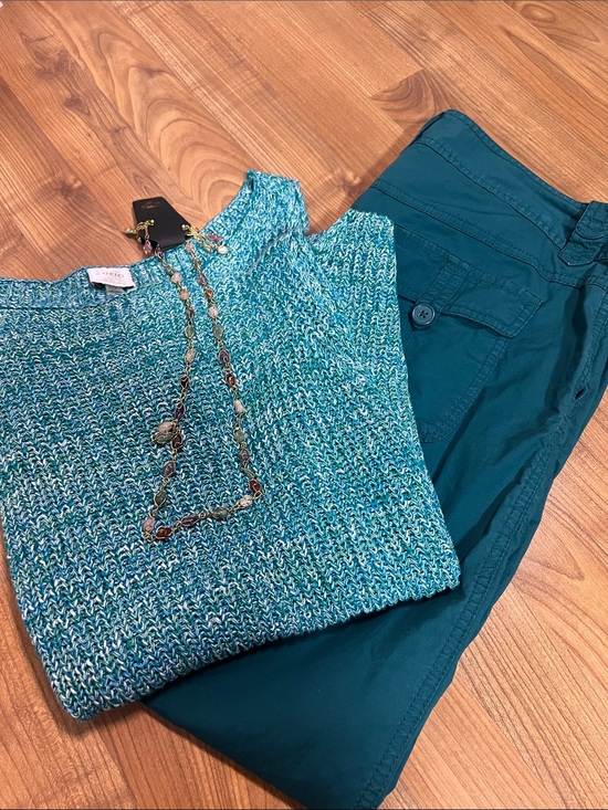 Pants - Teal Knit Sweater & Teal Cargo Pants Set